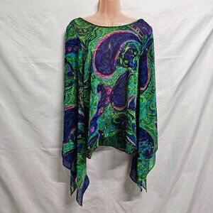 Show me your MuMu Sheer Wide Sleeve Top Blouse Women Size L Multicolor Chiffon